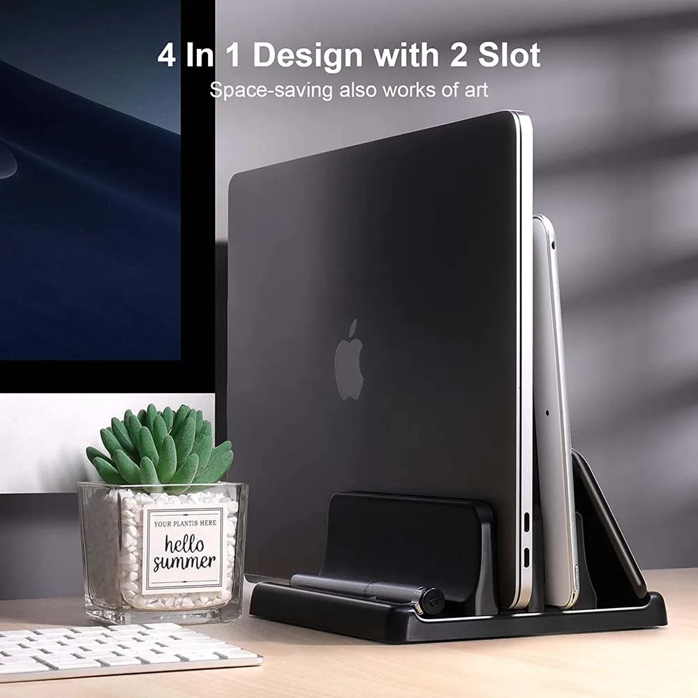 Vertical Laptop Stand Holder Adjustable Plastic Desktop Notebook Dock Space-Saving for MacBook/Surface/Samsung/HP/Dell Book