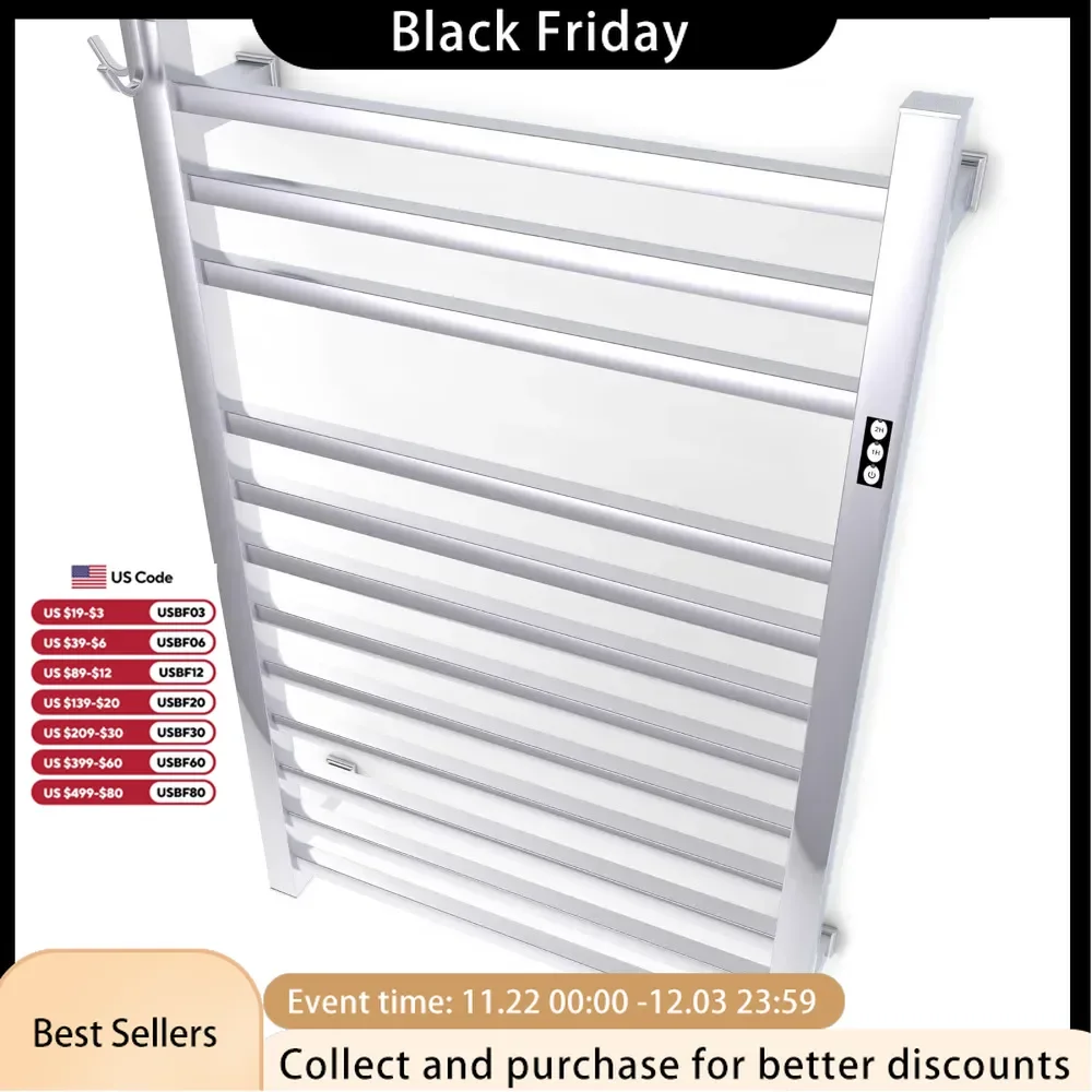 Wall Mounted Electric Towel Warmer with Built-in Timer and Hardwired and Plug in Options Electric Towel Warmer