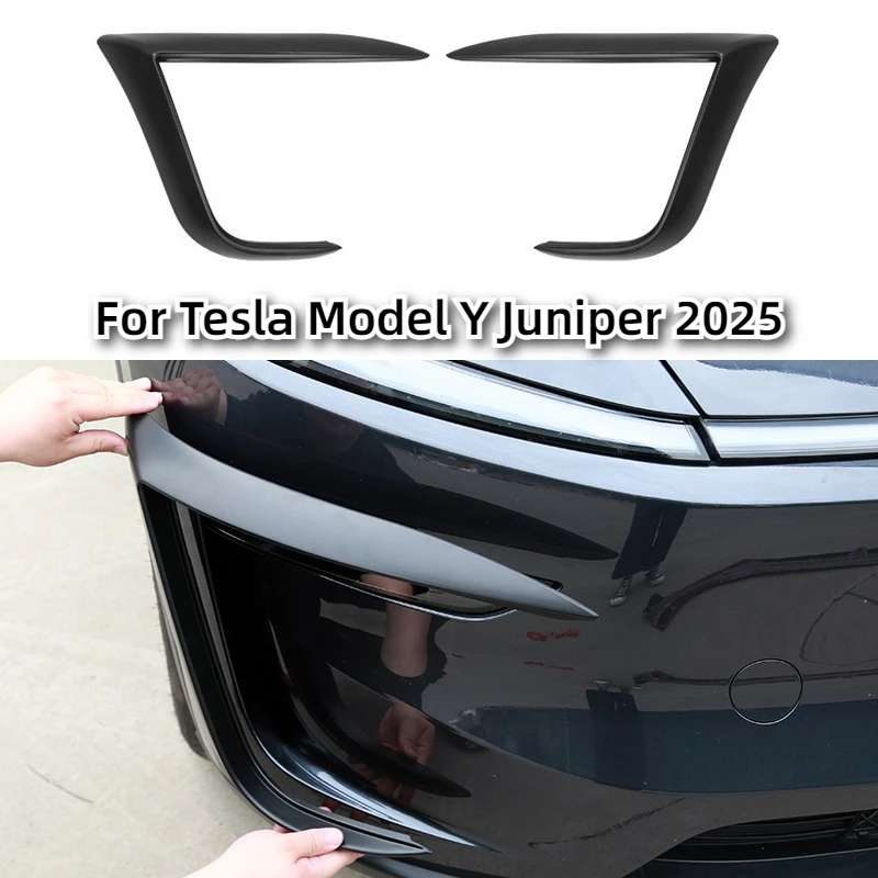 For Tesla Model Y Juniper 2025 Launch Car Front Blade Trim Light Eyebrow Wind Knife Bumper Cover Sticker ABS Fog Lamp Decoration