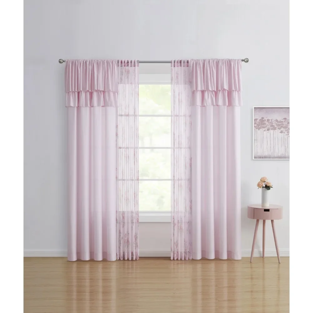 

Ruffled Floral Misty Rose Window Curtain Panels and Sheers, Set of 4,50 x 84 Blackout curtain for living room Bathroom curtains