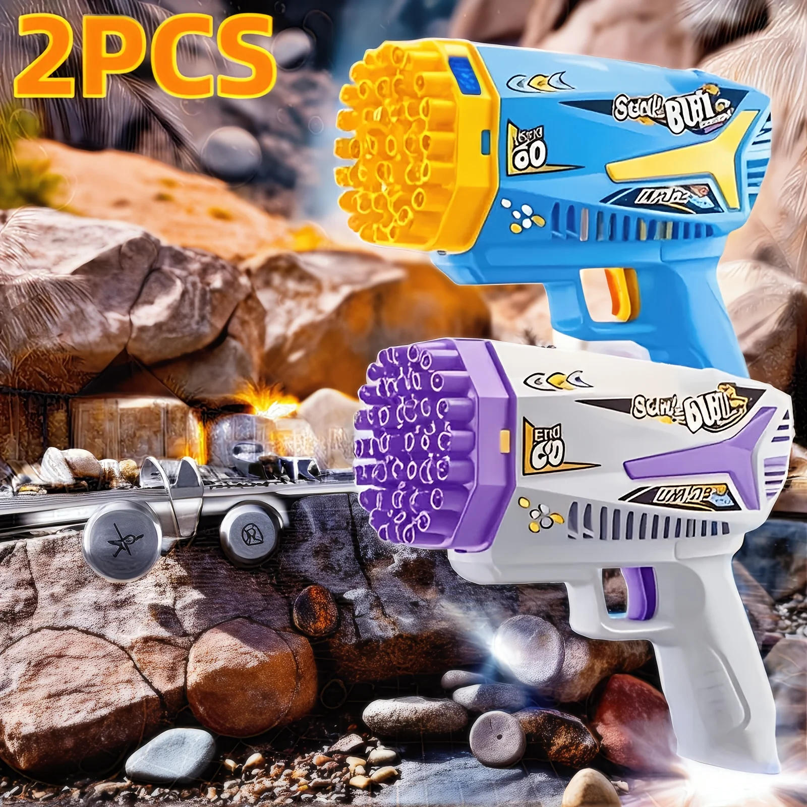 Amerikanische beliebte 60-Loch-Doppelpistole Kinder Seifenblasenmaschine Spielzeug Wasserpistole, Sommer Outdoor Spielzeug Seifenblasenmaschine, bestes Outdoor-Gam