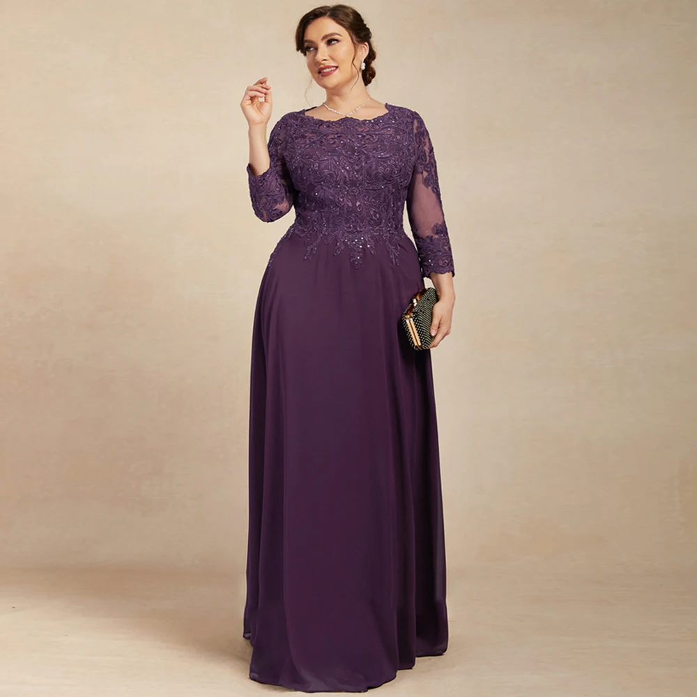 

Plus Size Mother of Bride Dresses 3/4 Sleeve Wedding Party Dresses for Women 2025 Summer New Chiffon Beach Robe De Soirée