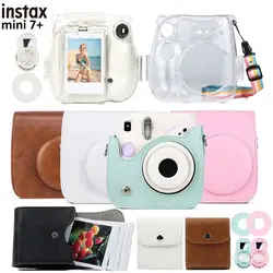 Fujifilm Instax Mini 7+ Instant Film Camera Accessories-PU Carry Bag Transparent Case Shoulder Strap and Close-up Selfie Lens