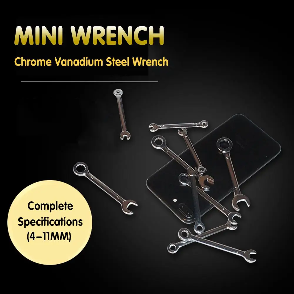 Metric/Inch Mini Wrench 4-11mm Mirror Throw Open End Set Repair Car Tools Q84D