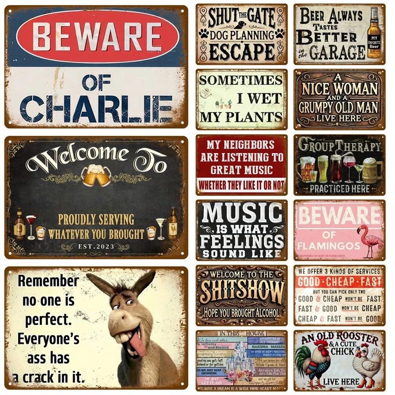 Vintage Metal Plate Tin Sign Plates Bar Retro Metal Sign Wall Art Mural Aesthetic Room Home Decor Items Poster Garage Decoration