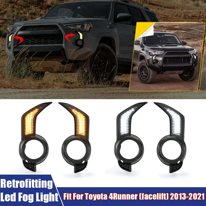2Pcs Car Front Led Fog Lamps Retrofitting Signal Lamp Daytime Running Lamps Turn Signal Lights Fit For Toyota 4Runner 2013-2021