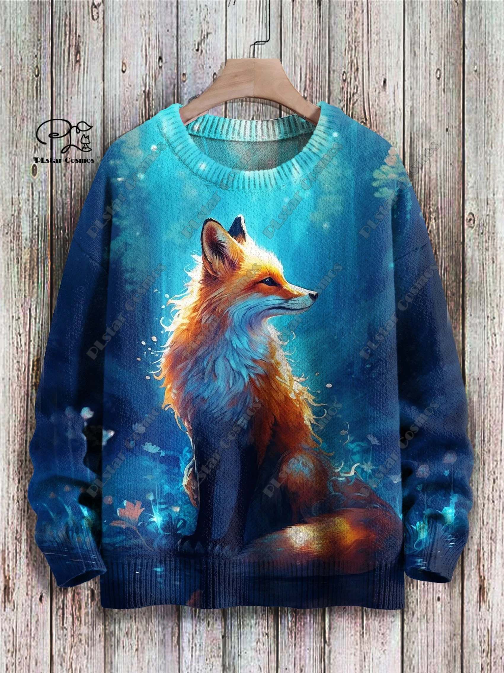 PLstar Cosmos nueva serie de animales con estampado 3D lindo patrón de zorro suéter feo invierno calle casual unisex