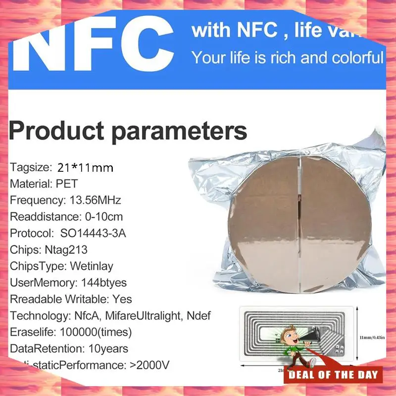 24-Hour Delivery 100 PCS NFC Tags Sticker With NTAG213 Chip Blank NFC Stickers Adhesive Labels RFID Tags Rewritable 144 Bytes Me