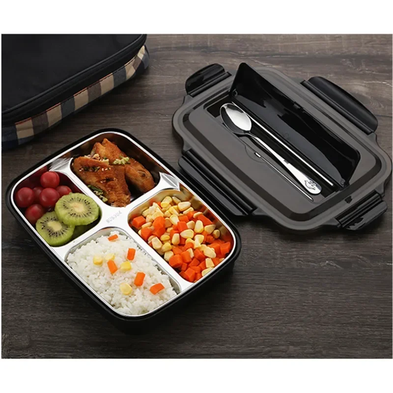 Stainless Steel 304 Lunch Box With Spoon Leak-proof Lunch Bento Boxes Dinnerware Set Microwave Adult Children Food Container