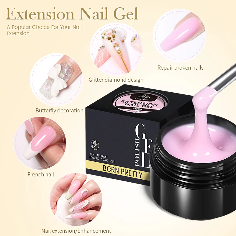 BORN PRETTY 30ml Melkwitte Harde Gel Jelly Nail Extension Gel Nagellak Helder Acryl Nagel Kleur Losweken UV bouw Gel