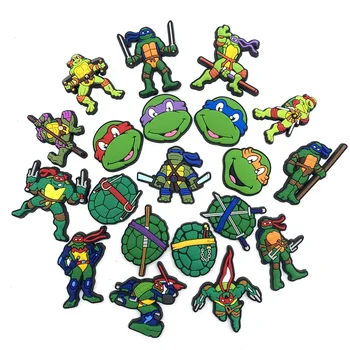 20 piezas de dijes de zapatos de la serie Tortuga Ninja de dibujos animados para zuecos, sandalias deslizantes de burbujas, decoraciones de zapatos de PVC, accesorios de hebilla para chico