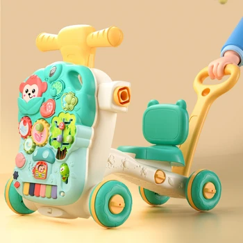 4 In 1 Multifunctional Baby Walker Anti-rollover Baby Learn to Walk Anti-o-leg Walker Adjustable Handle Toy Children's Cart