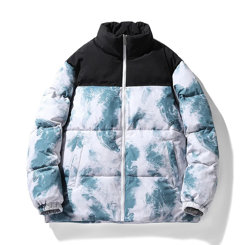 Inverno quente puffer parkas retalhos puffy casaco para masculino algodão acolchoado grosso térmico outerwear 2 cores casaco remendado