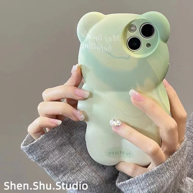 

[Высокое качество] Чехол Halo Green Bear для Apple 16 для телефона Apple 11 12 13 14 15 16 pro max, новая силиконовая полная упаковка против западения