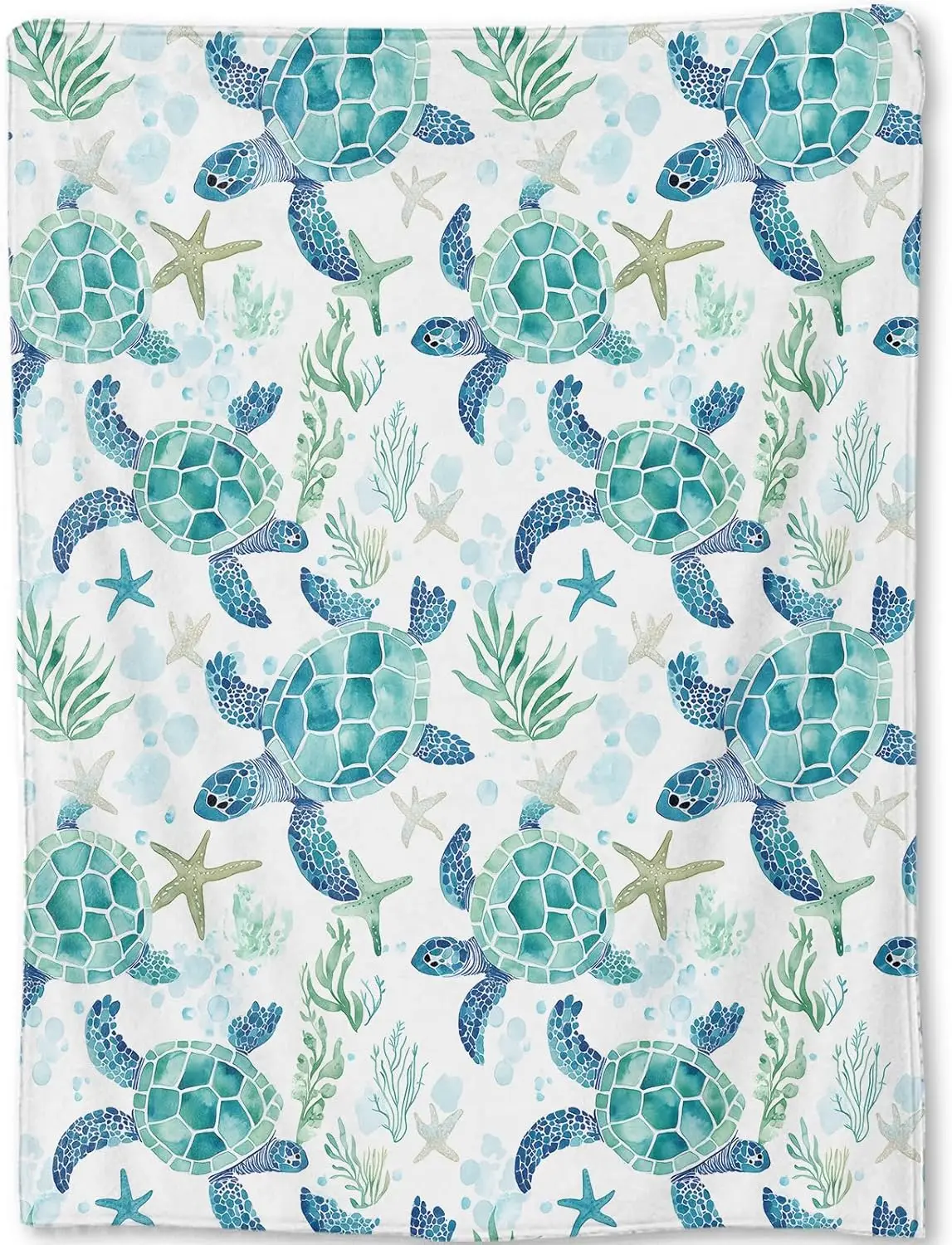 

Nautical Sea Turtle Ocean Print Blanket Throw Cozy Tropical Beach Coastal Decor Nap Gift for Kids Home