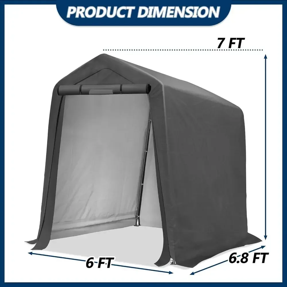 Heavy-Duty Portable Outdoor Storage Shed - 6x7 Carport Shelter with Ventilation Windows and Roll-Up Door for Vehicles, Equipment