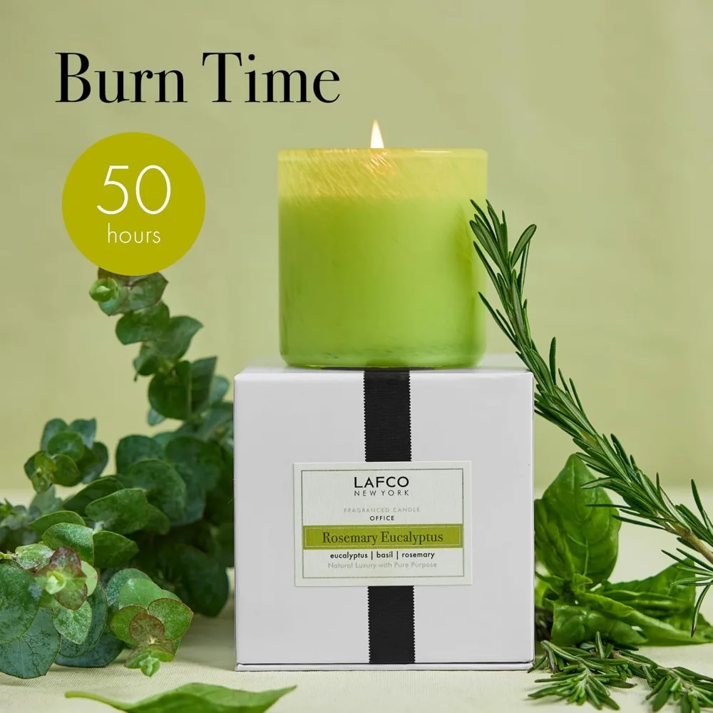 Classic 6.5 oz Candle with 50-Hour Burn Time, Rosemary Eucalyptus Scent, Reusable Hand Blown Glass Vessel, Made in USA