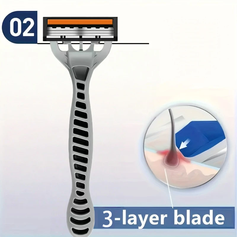 ماكينة حلاقة شفرة أمان، ماكينة حلاقة يدوية مكونة من 3 طبقات، شفرة انسيابية من الفولاذ المقاوم للصدأ قابلة للغسل للاستخدام في السفر #5