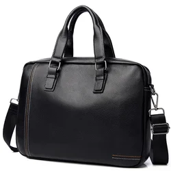 2024 New Brand Luxury Cow Genuine Leather Business Men's Briefcase Male Shoulder Bag Men Messenger Bag Striped Tote Computer Bag