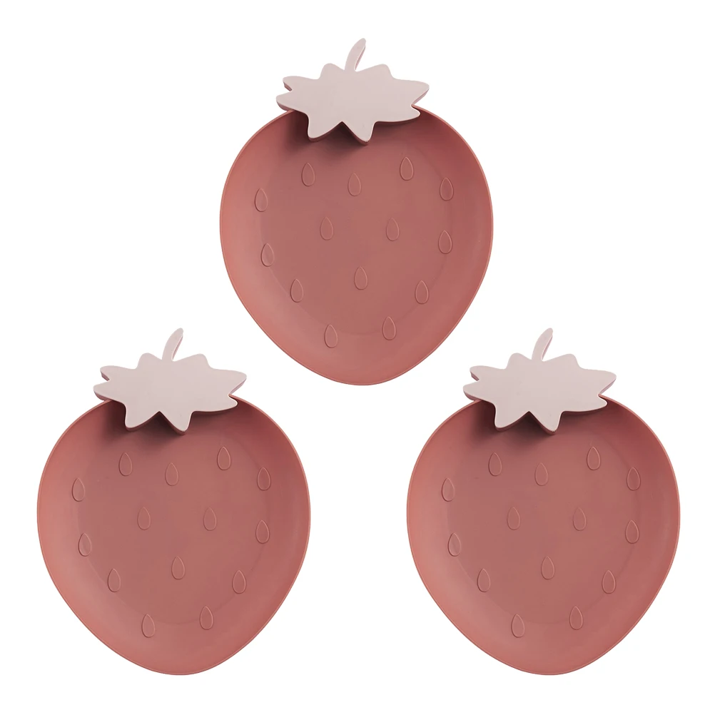 

3pcs Fruit Plate Snack Serving Plate Food Tray Strawberry Shape Design for Living Room (Purplish Red)