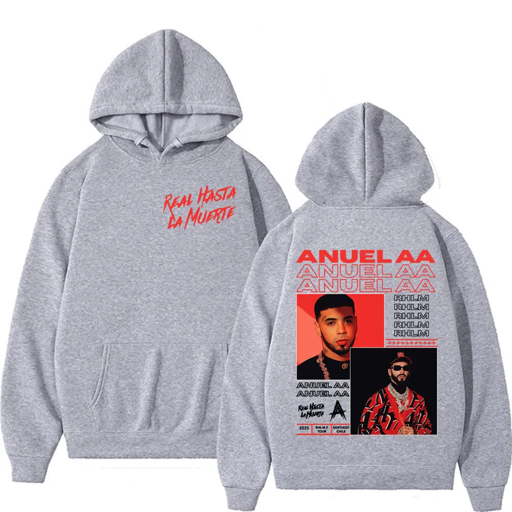 Anuel AA Rhlm 2 Real Hasta La Muerte 2025 جولة هوديي الشارع الشهير خمر الكلاسيكية طويلة الأكمام بلوزات الرجال النساء فضفاض هوديس