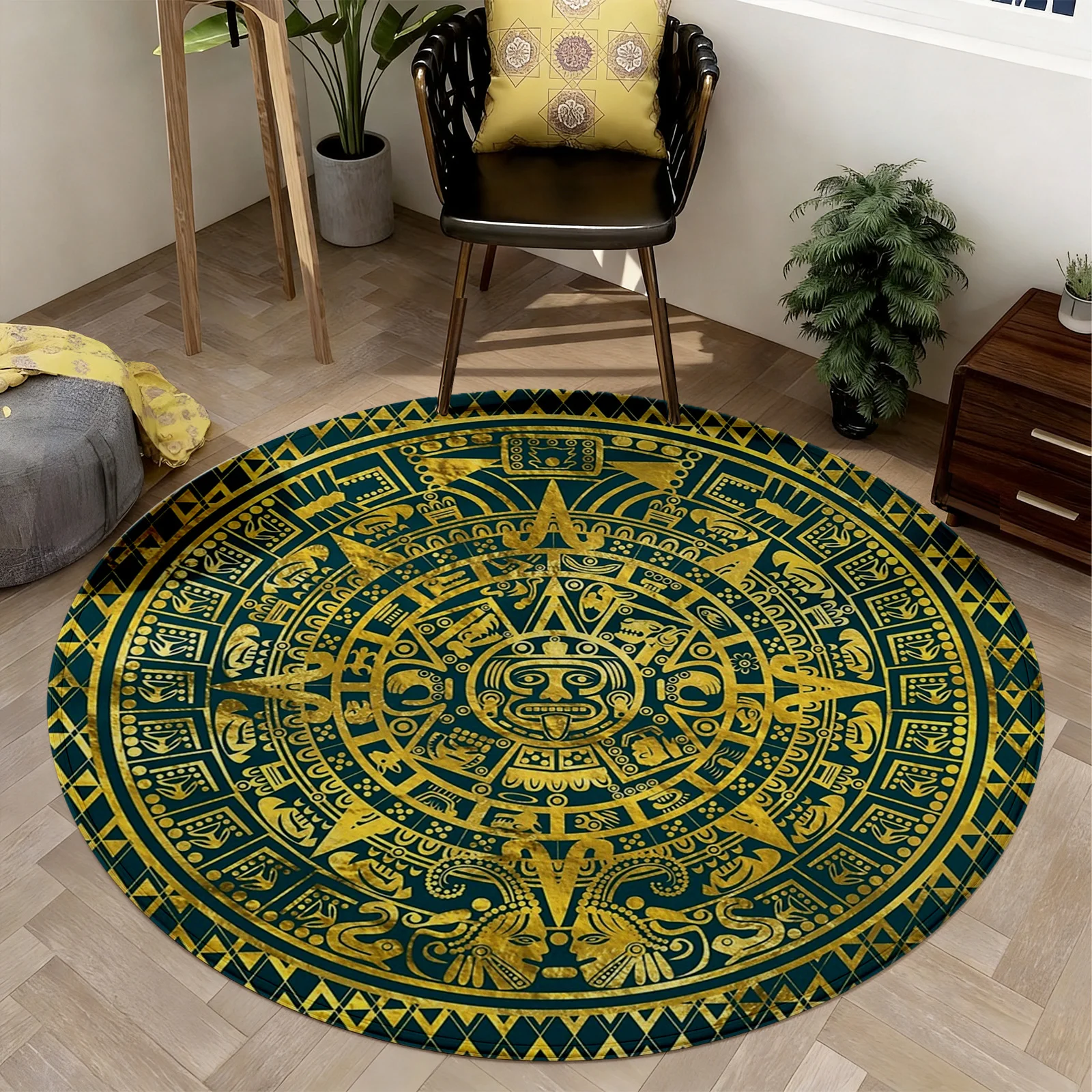 Luxurious Round Boho Moroccan Geometric Mandala Area Rug Floor Mat Tribal Ethnic Design Living Room Decor Carpet Accent Piece