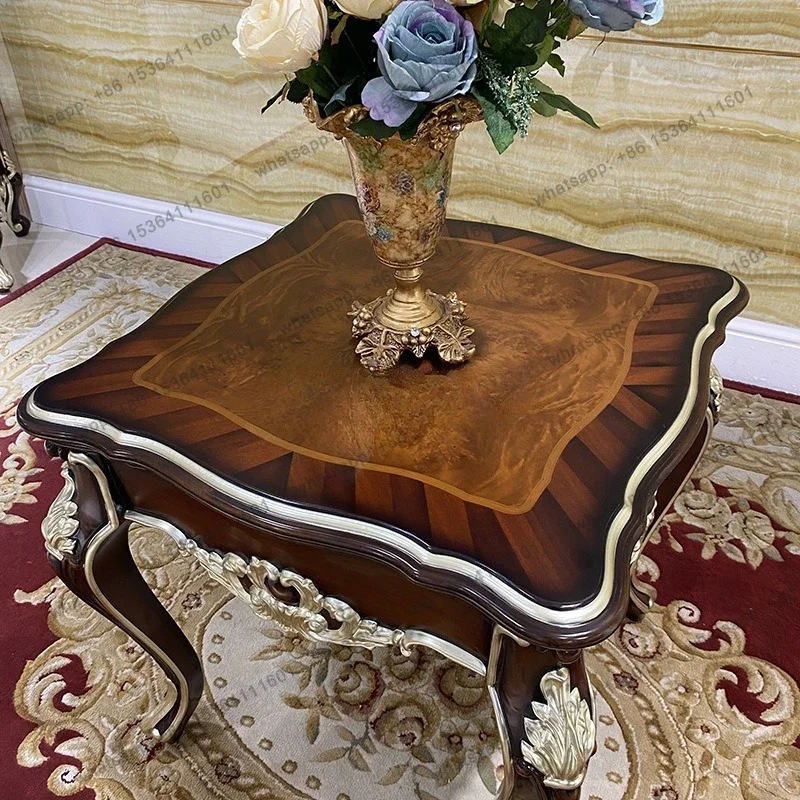 LJYcourt living room sofa edge, high-end luxury wood carving flower square