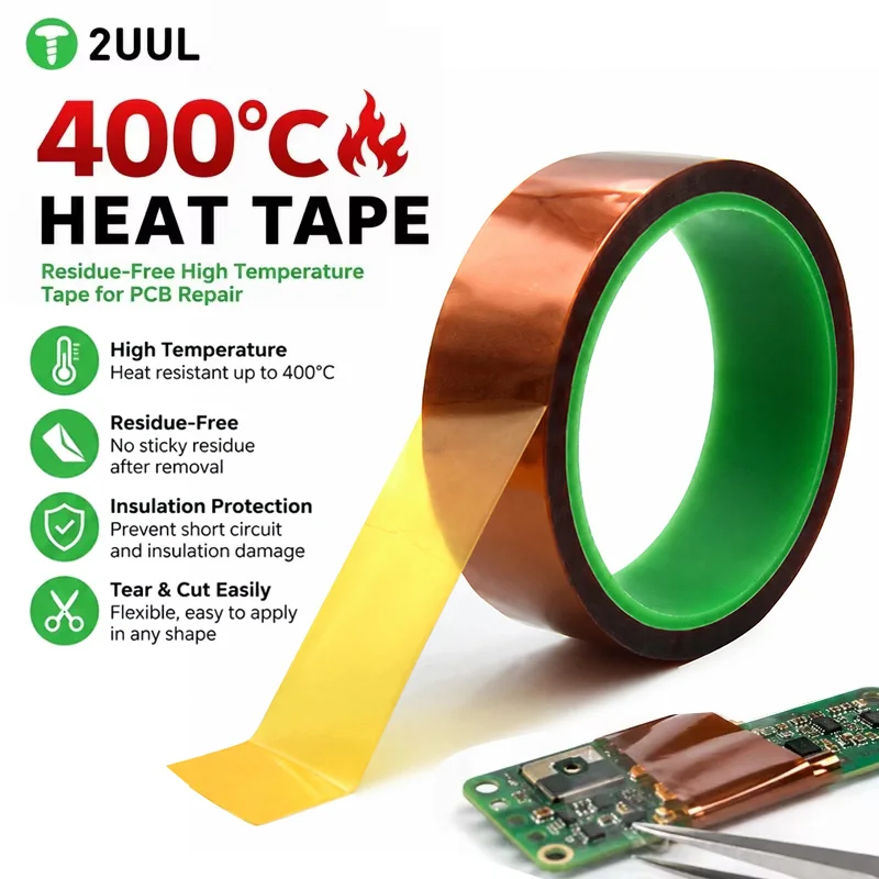 2UUL 400 Degree Kapton Heat Tape for PCB Soldering Mobile Phone Mainboard Repair Heat Insulation Tape repair Tools