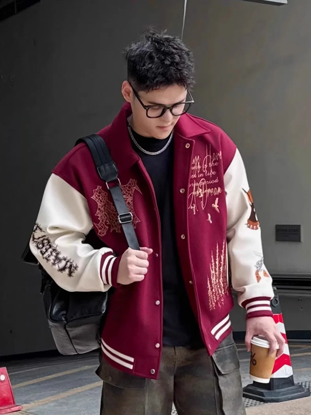 

Heavy Embroidery American Retro Woolen Baseball Jaet Large Size Men's Spring Autumn Pilot Jaet Loose Fit Youth Sle