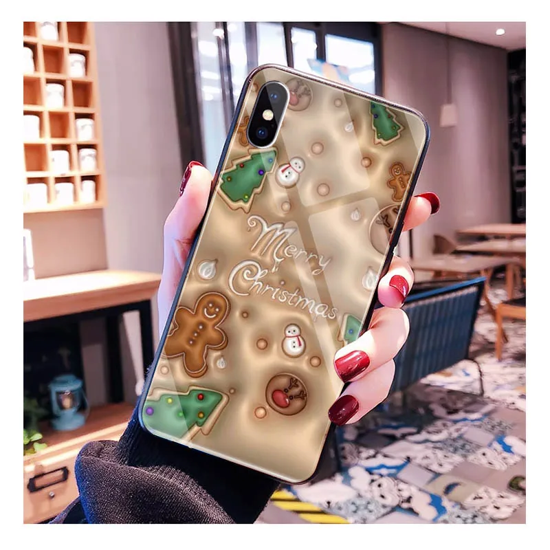 

Cartoon Cute Christmas Aesthetic Glass phone case For iPhone 17 Pro Max Air 17 16 15 14 13 Pro Max 15 16 Pro 15Plus Case