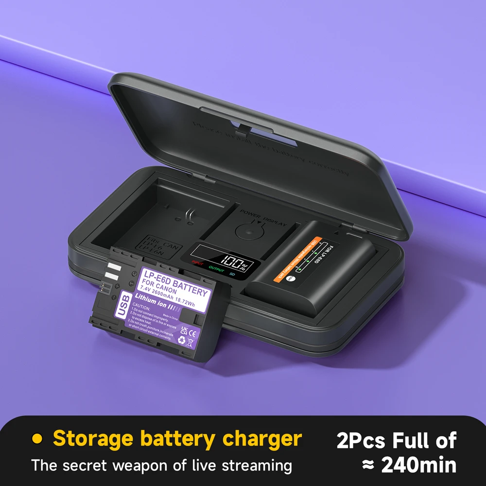 LP E6 LPE6 LP-E6 LP-E6N Type-C شحن البطارية + علبة شاحن لكانون EOS R R5 R6 60D 70D 80D 90D 5D IV 5DS R 7D علامة الكاميرا