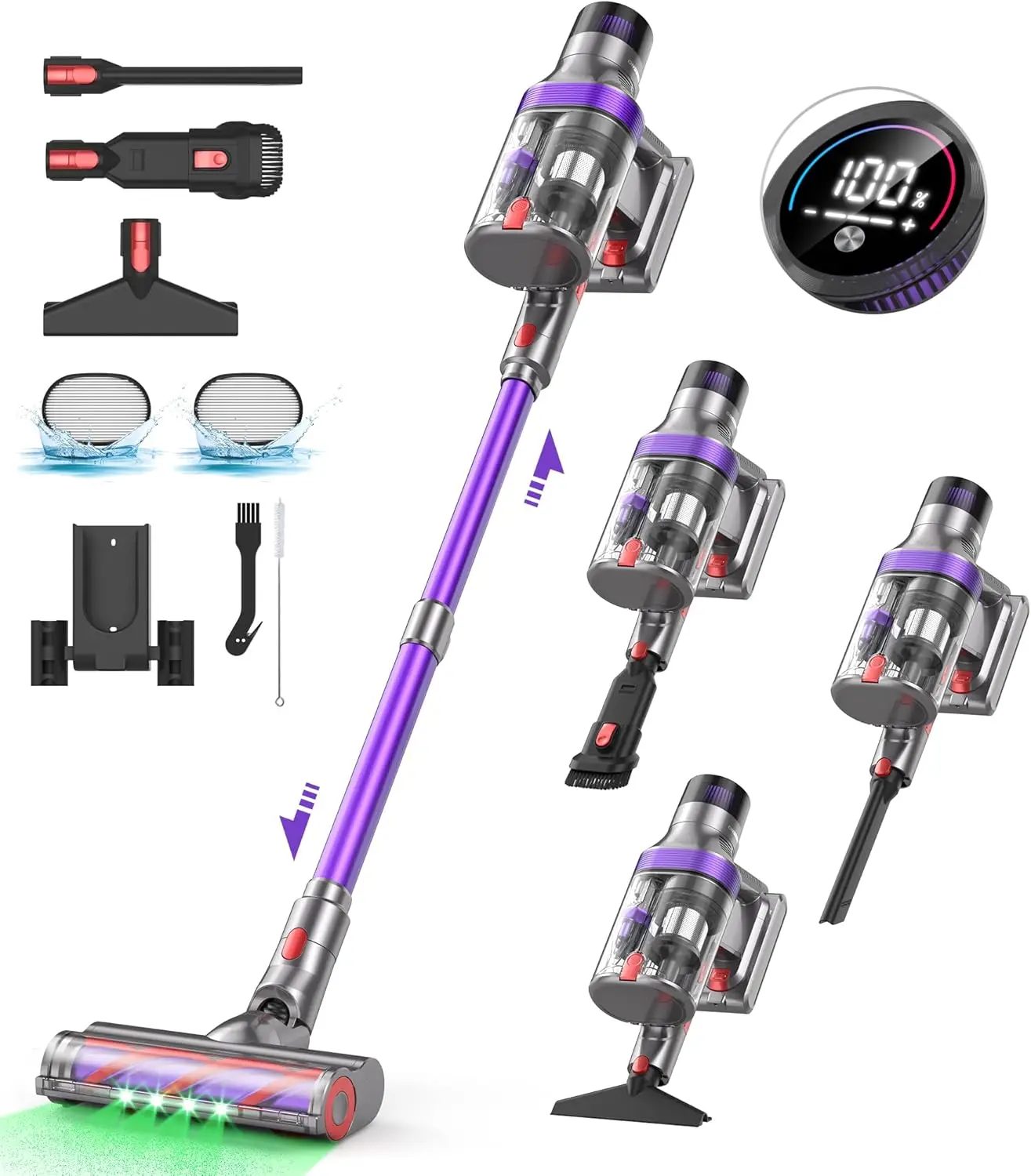 

Cordless Vacuum Cleaner 580W/45Kpa, Versatile Stick Rechargeable Vacuum Cleaner Up to 65-Mins Runtime, Layers-9 Filtration Syste