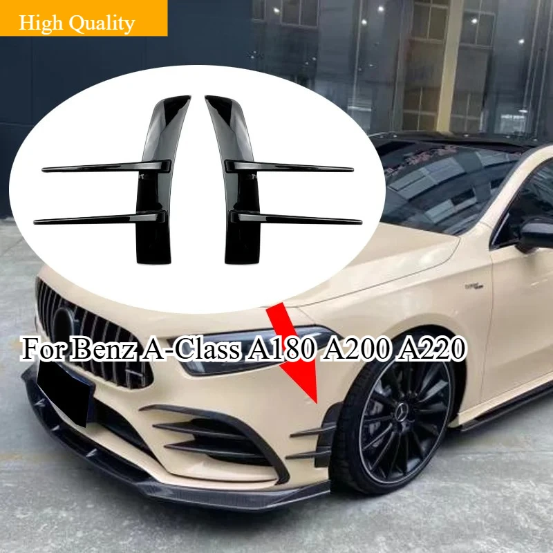 2Pcs For Benz A-Class A180 A200 A220 Front Bumpers Lip Air Vent Trim Spoiler Canards Splitter Car Styling Accessory