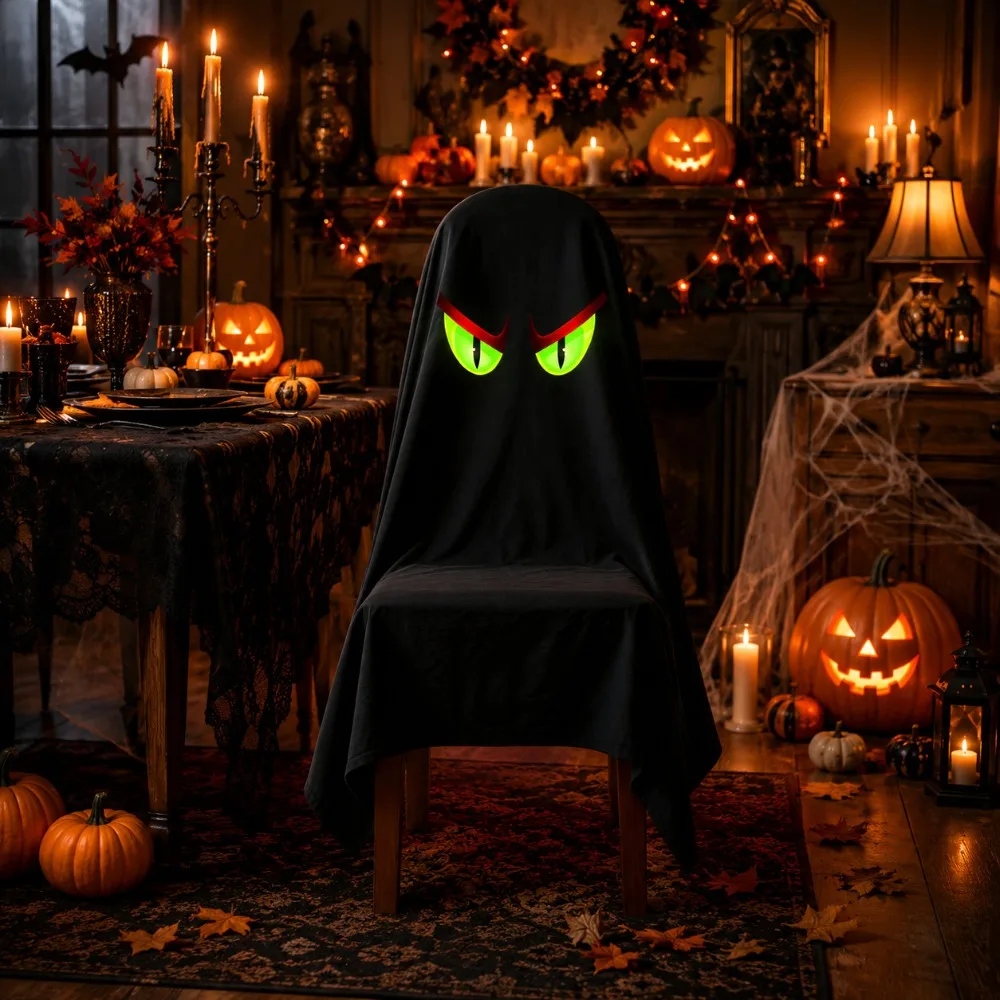 Pumpkin Halloween Chair Cover Soft Skull Pattern Halloween Dinner Chair Seat Cover Stretch Pink Festival Table Decor