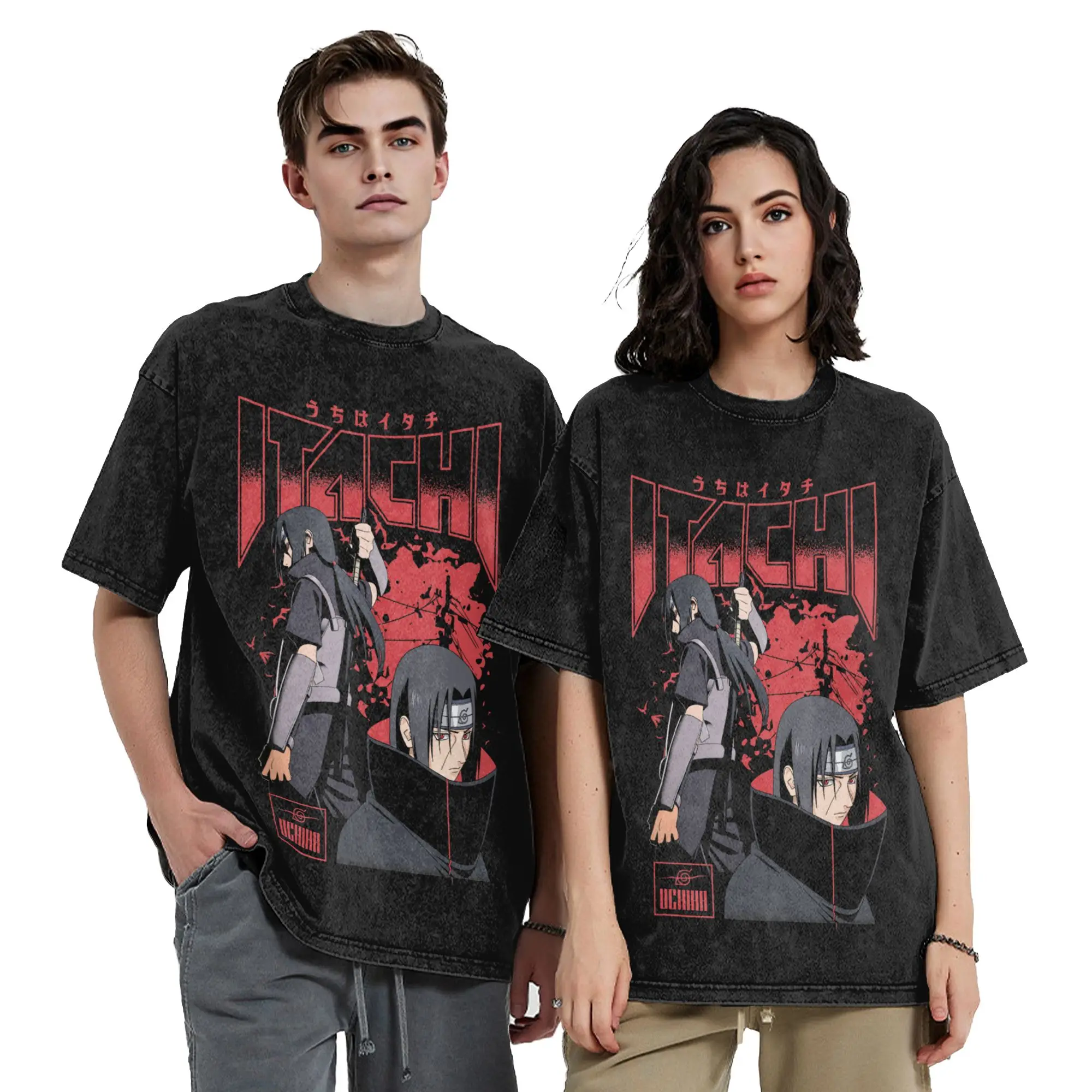 Washed T Shirts Shippuden Itachi Uchiha Red Splatter Anime Narutoes  T-Shirt Oversize Cotton Tops Tops Tees for Men Women