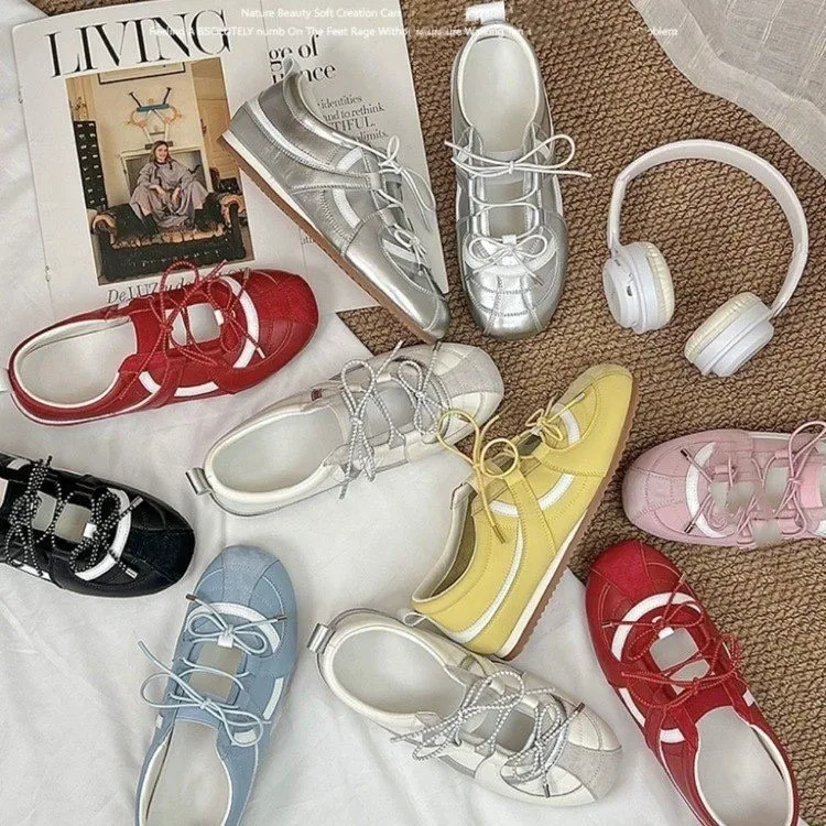 Silver Trainers for Women: Flat Ballet Flats, Retro, Summer, Versatile, Soft-Soled, Casual Sneakers