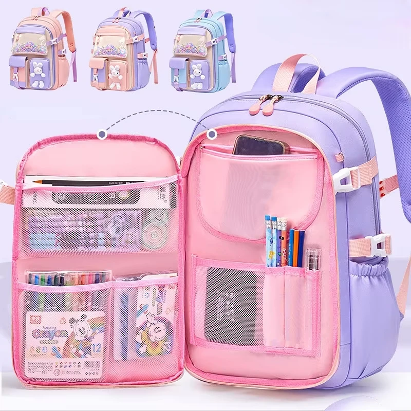 SF Lovely Rabbit Backpack for Teen Girls Cute Cartoon Schoolbag for Elementary School Girls 2 Size Travel Backpack for Grade