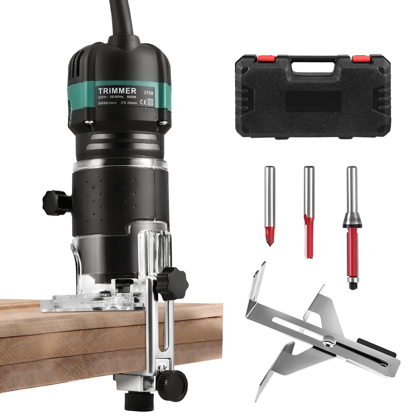 

1/4" 6.35mm Compact Router Tool Electric Wood Hand Trimmer Laminator 800W 28000R/Min Held Woodwork Routers Joiners Tool