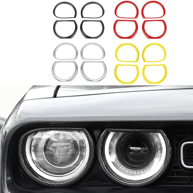 Fit  for Dodge Challenger 2015 + Atuo parts ABS Carbon fiber color Car Sticker  Headlight Cover Bezels Front Light Decorative