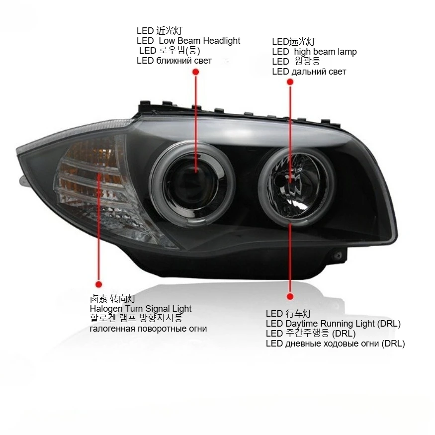 LED Headlights Assembly For BMW 1 Series E87 118 120i 130i 2004-2011 Headlamps Turn signal Daytime Running Lamps Plug and Play