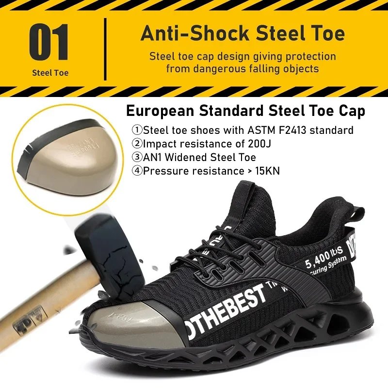 Safety Shoes Men For Work Sneakers Women Men Steel Toe Work Shoes Security Protective Shoes Lightweight Anti-Smash Anti-Puncture