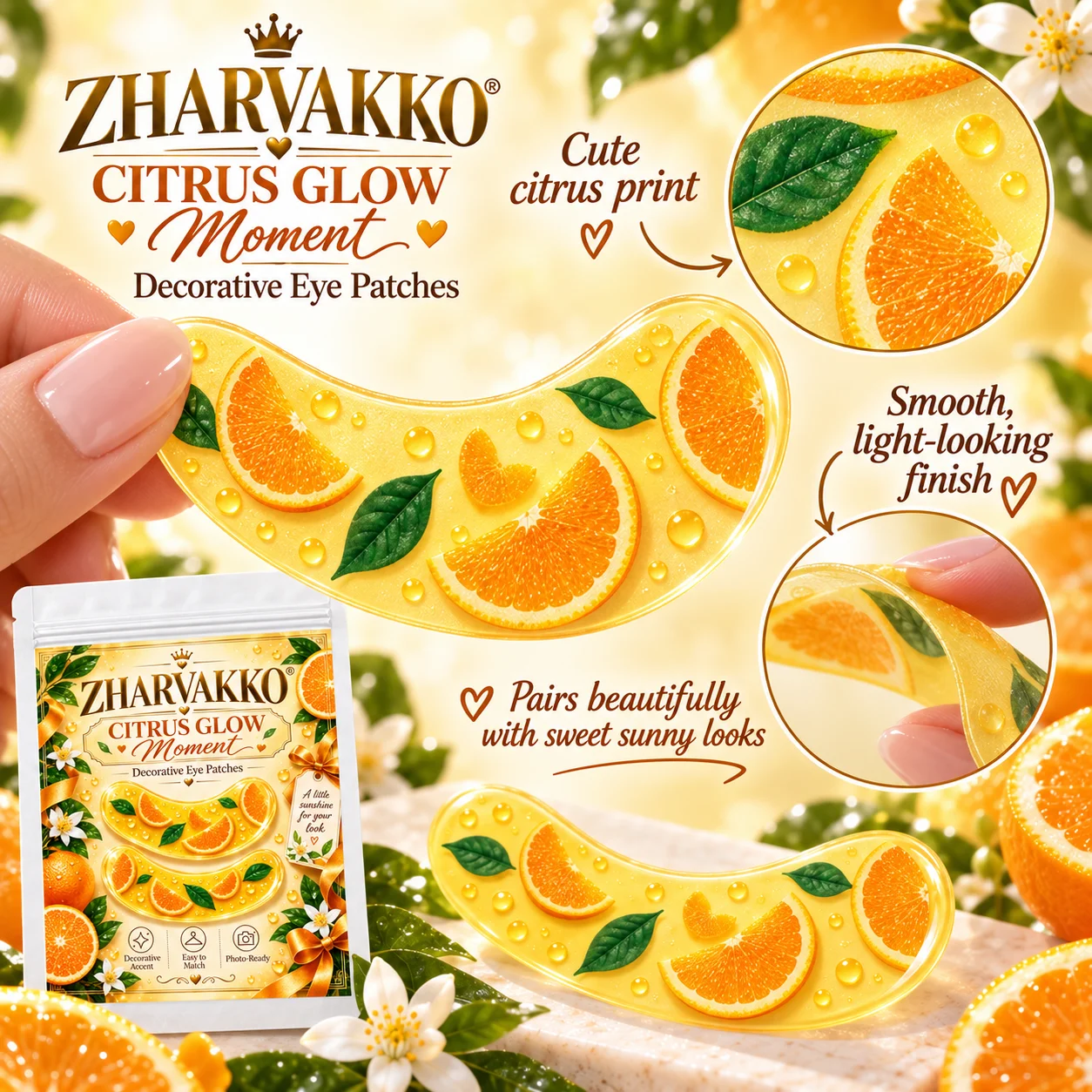 4/8pcs Orange Slice Decorative Eye Patches, Glossy-Look Citrus Print, Sunny Style for Summer Makeup, Selfies & Fruitcore Looks