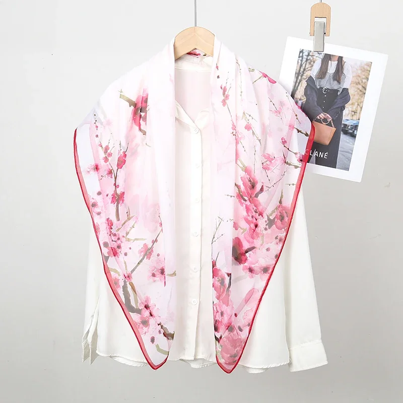 100*100cm Floral Square Chiffon Scarf Muslim Hijab Scarf Flower Print Chiffon Shawl Large Square Scarf Luxury Brand Designer