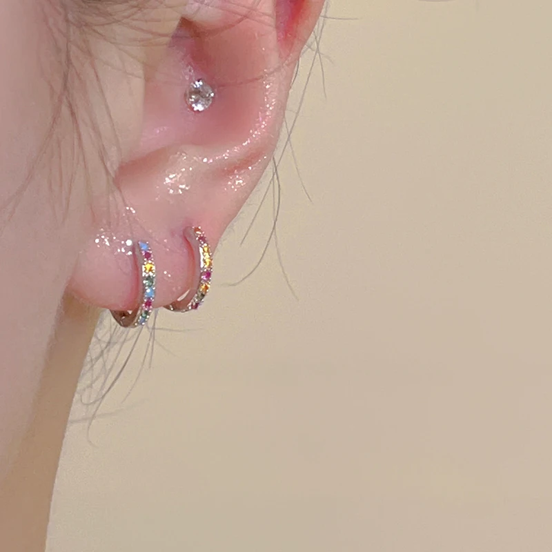 1Pair Korean Fashion Vintage Colorful Rhinestone Hoop Earrings For Women Aesthetic Jewelry Chic Wedding Party Accessories