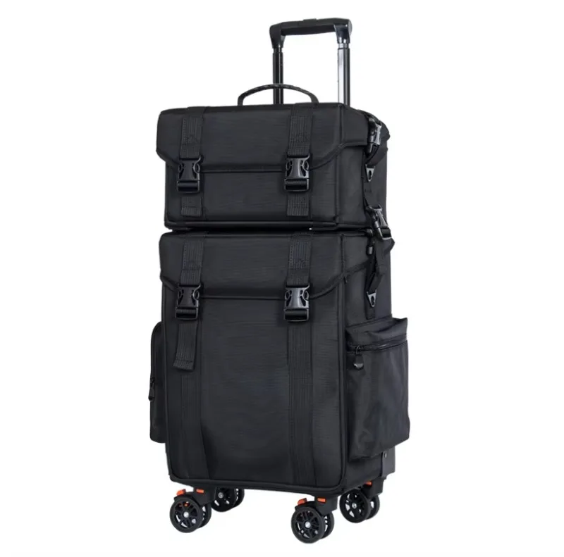 תיק קוסמטיקה מקצועי, קל משקל, רך, מרובה מחלקות, עמיד, עם גלגל אלומיניום לאיפור יופי