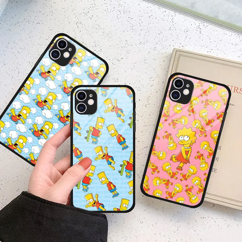 Tempered Glass Case for iPhone 17 16 13 15 12 Mini 16e 14 Pro Max 11 X XR 7 8 XS 6 6s Plus The Simpsons Collage Duff Phone Cover
