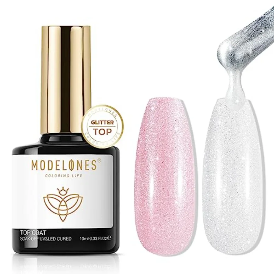 

Glitter Gel Top Coat, Ultr Fine White uror Glitter Gel Polish Glossy Sprkle Finish Long Lsting Sok Off Perlescent Shimmer Mnicu