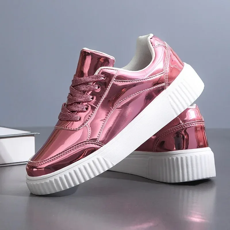 Women's Shoes Quality Patent Leather Sequins Casual Shoes Women Sneakers Outdoor Sport Skateboard Shoes Lace Up Vulcanized Shoes