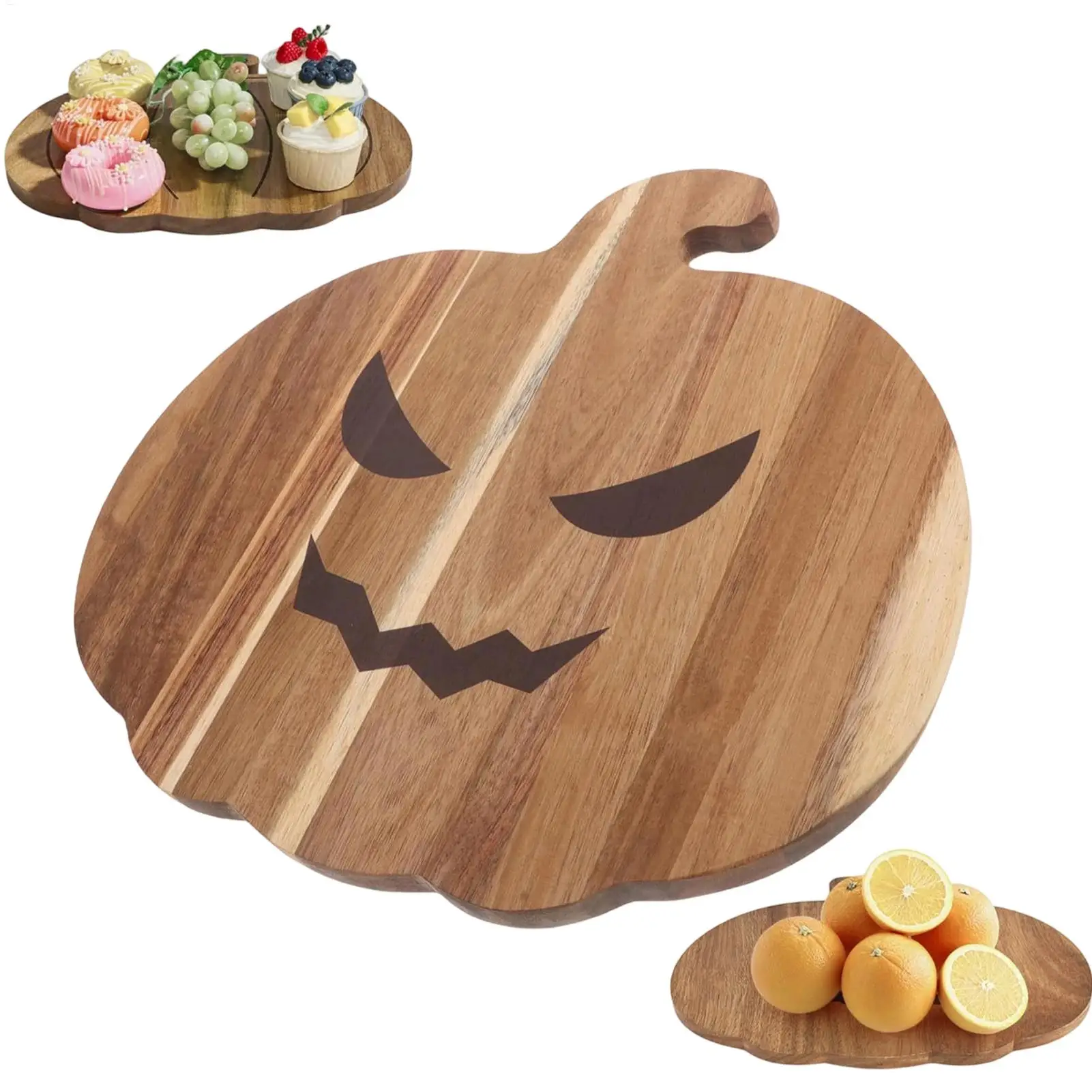 Pumpkin Cutting Board Double-Sided Wooden Pumpkin Ghosts Board Ghosts Serving Tray Plates for Kitchen Fall Autumn Holiday Cheese