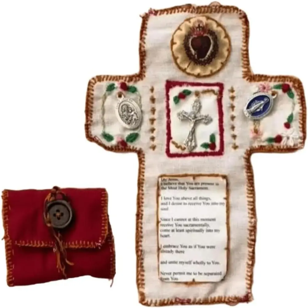 Cross Included Inside Pocket Shrine with Silver Handmade Sewing Accessories Mini Travel Shrine Pouch Stitched Pocket Shrine